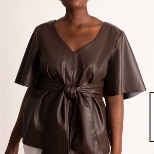 Eloquii tan leather blouse with waist tie